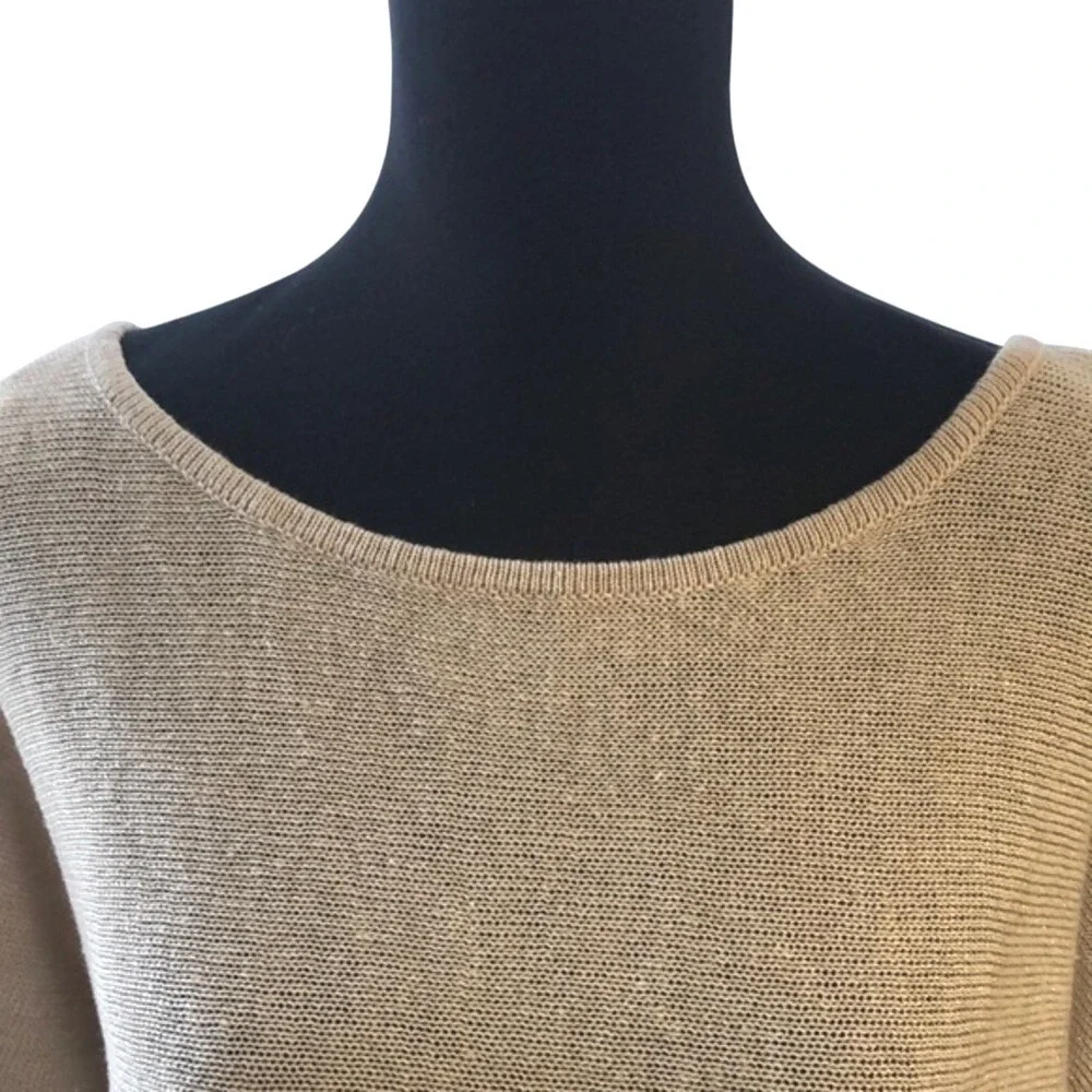 J.Crew Linen Blend Metallic Shimmer‎ Knit V-Back Sweater Gold Women's Medium